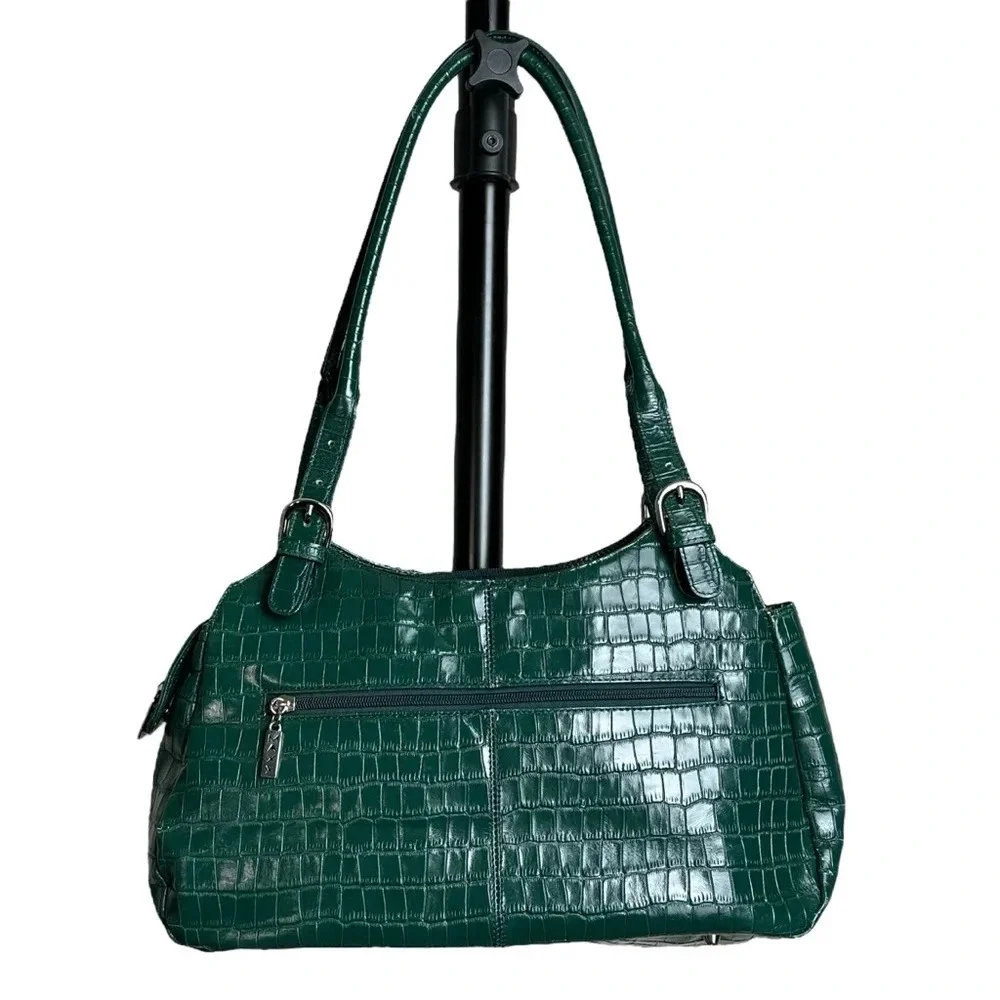 MAXX New York Green Croc Embossed Leather Shoulder Bag Silver Hardware Mobwife - Picture 3 of 16